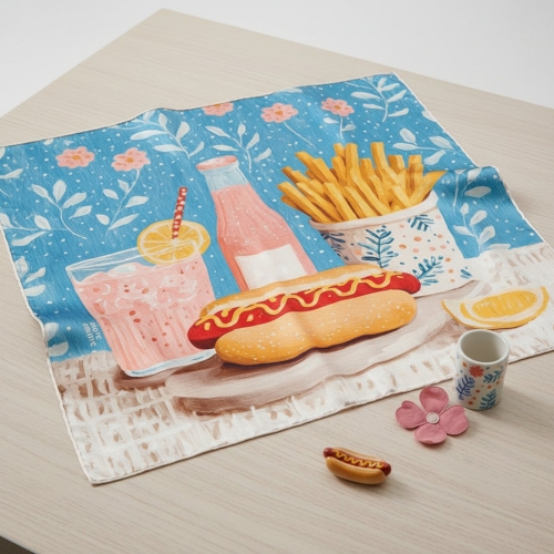 Jedwabna apaszka damska chusta na głowę niebieska cheat day fast food funny More Amore (2).jpg