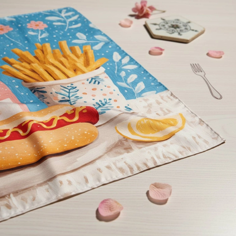 Jedwabna apaszka damska chusta na głowę niebieska cheat day fast food funny More Amore (2)online.jpg