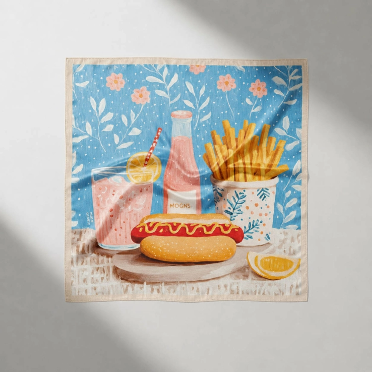 Gawroszka Jedwabna apaszka damska chusta na głowę niebieska cheat day fast food mini More Amore 2.jpg